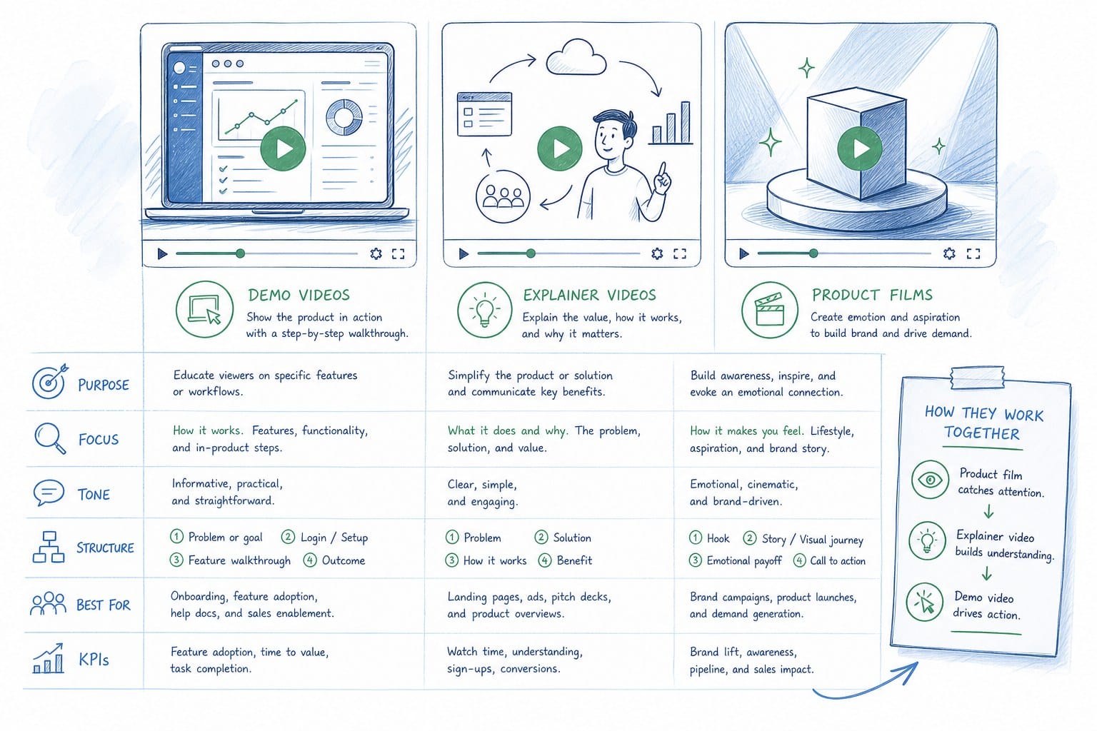 Infographic: How demo videos and explainer videos differ from a product film