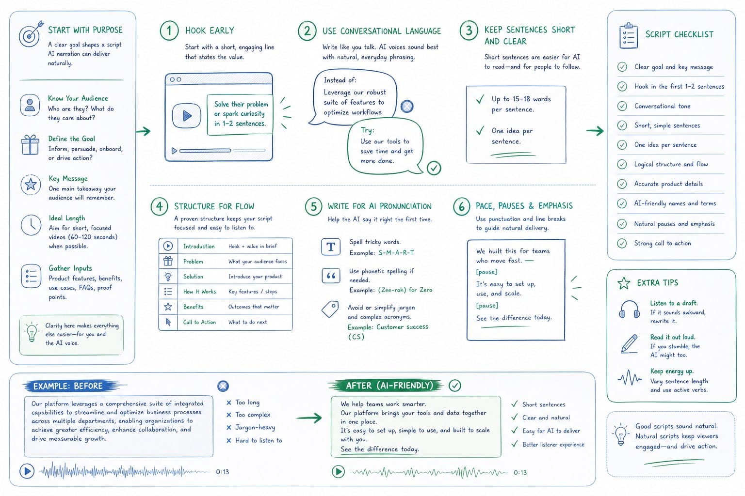 Infographic: How to write a product video script that AI narration can deliver well