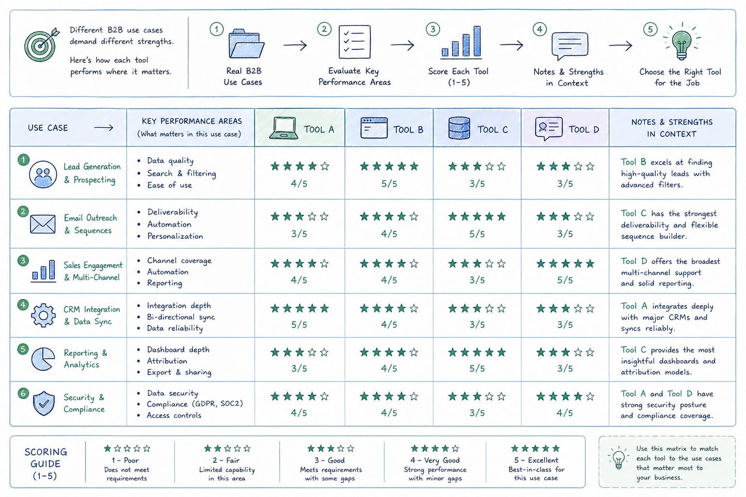 Infographic: How each tool performs across real B2B use cases